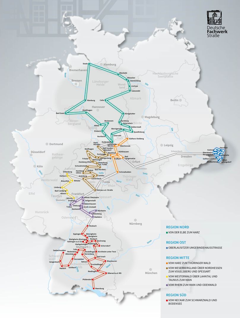 Gesamtübersicht der Deutschen Fachwerkstraße